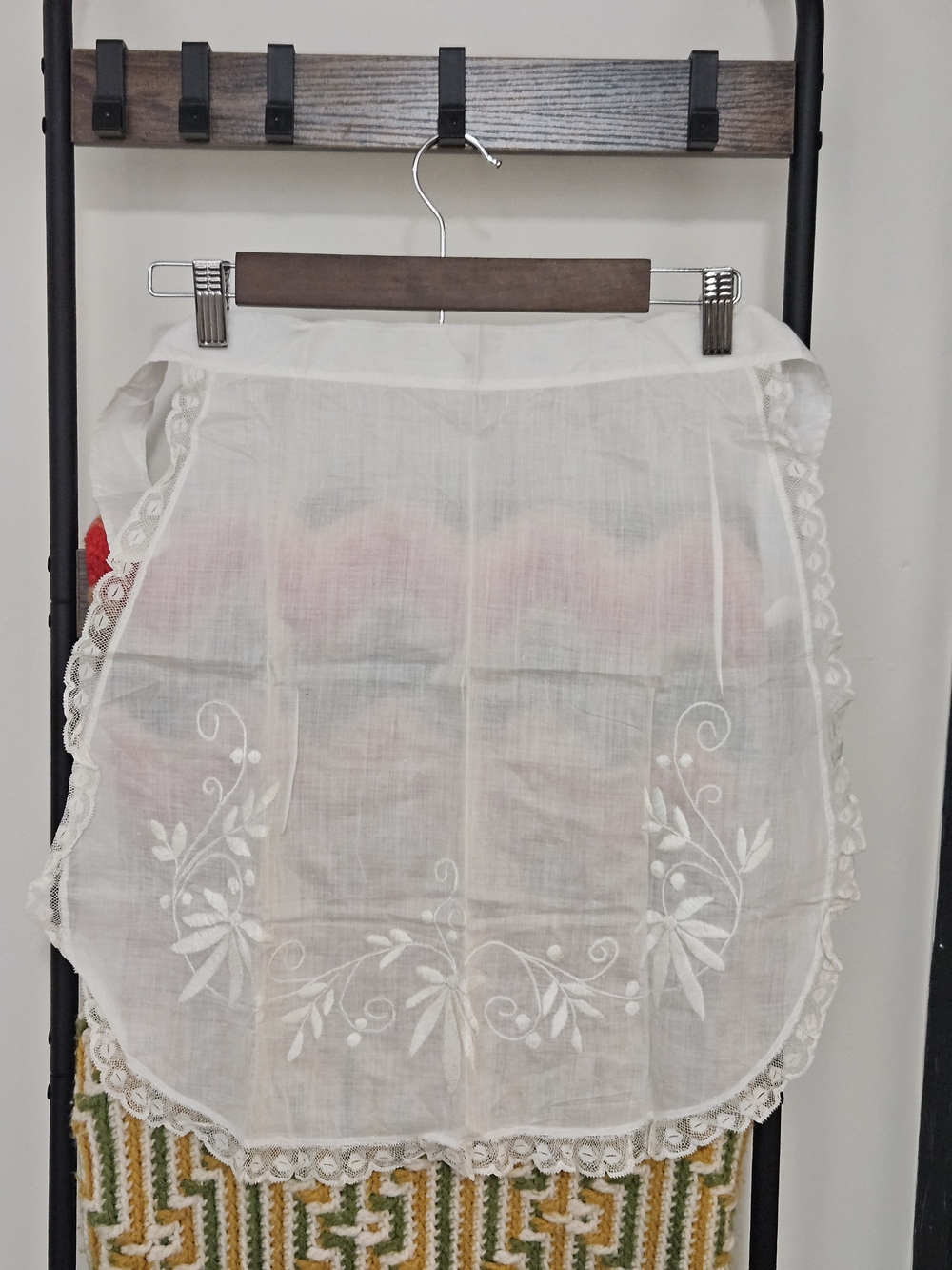 Vintage Women's White Embroidered Lace Half Apron Bridal